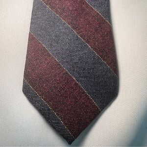 Vintage Halston III Classic Burgundy and Gray Striped Wool Tie